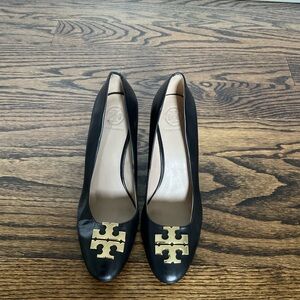 Tory Burch Black Heels with Gold Emblem